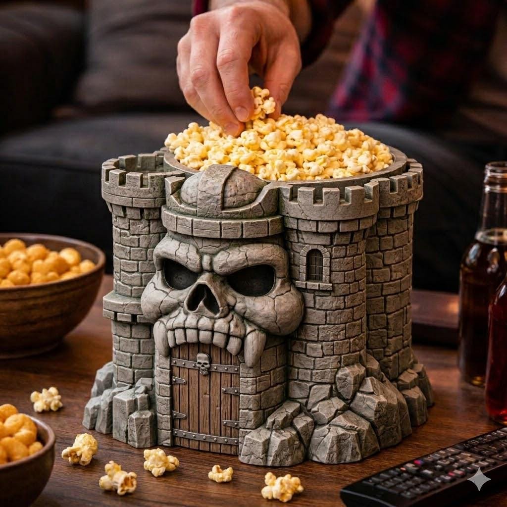 Hand Painted grayskull - Inspired Castle Popcorn Bucket | Master Fantasy universe