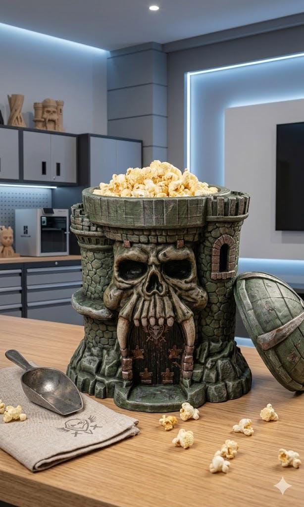 Hand Painted grayskull - Inspired He man Castle - Popcorn Bucket - Master Fantasy universe
