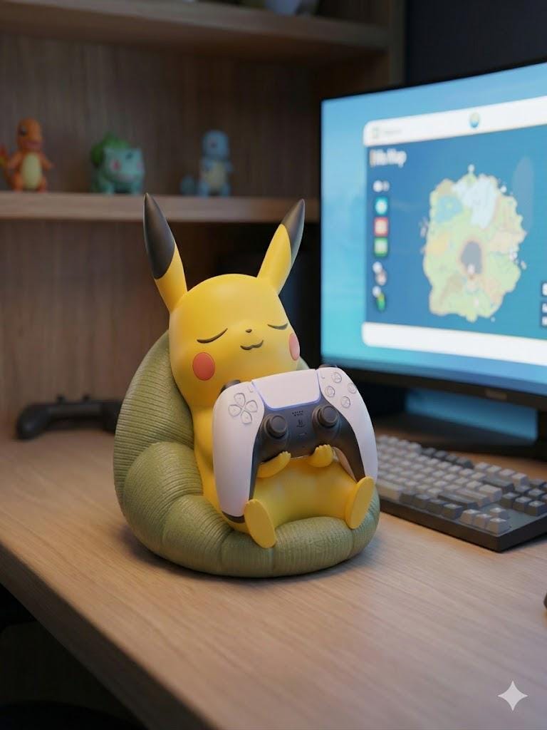 Cozy Gamer Pikachu Controller Holder – 3D Printed Style Bean Bag Stand