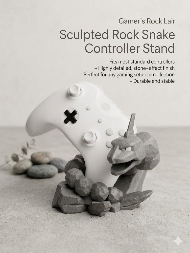 Rock Snake Pokemon Onix Style Controller Stand – Gamer's Rock Lair | Gaming Controller Holder for PS5, Xbox, Switch | Geek Setup Desk Decor